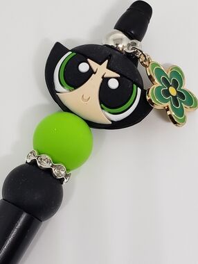 Handmade Powerpuff Girls Buttercup Beaded Silicone Focal Bead Pen